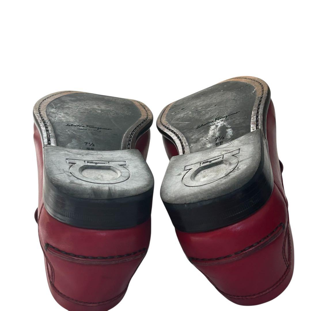 美品 希少カラーフェラガモ ガンチーニローファー レッド 25.5cm