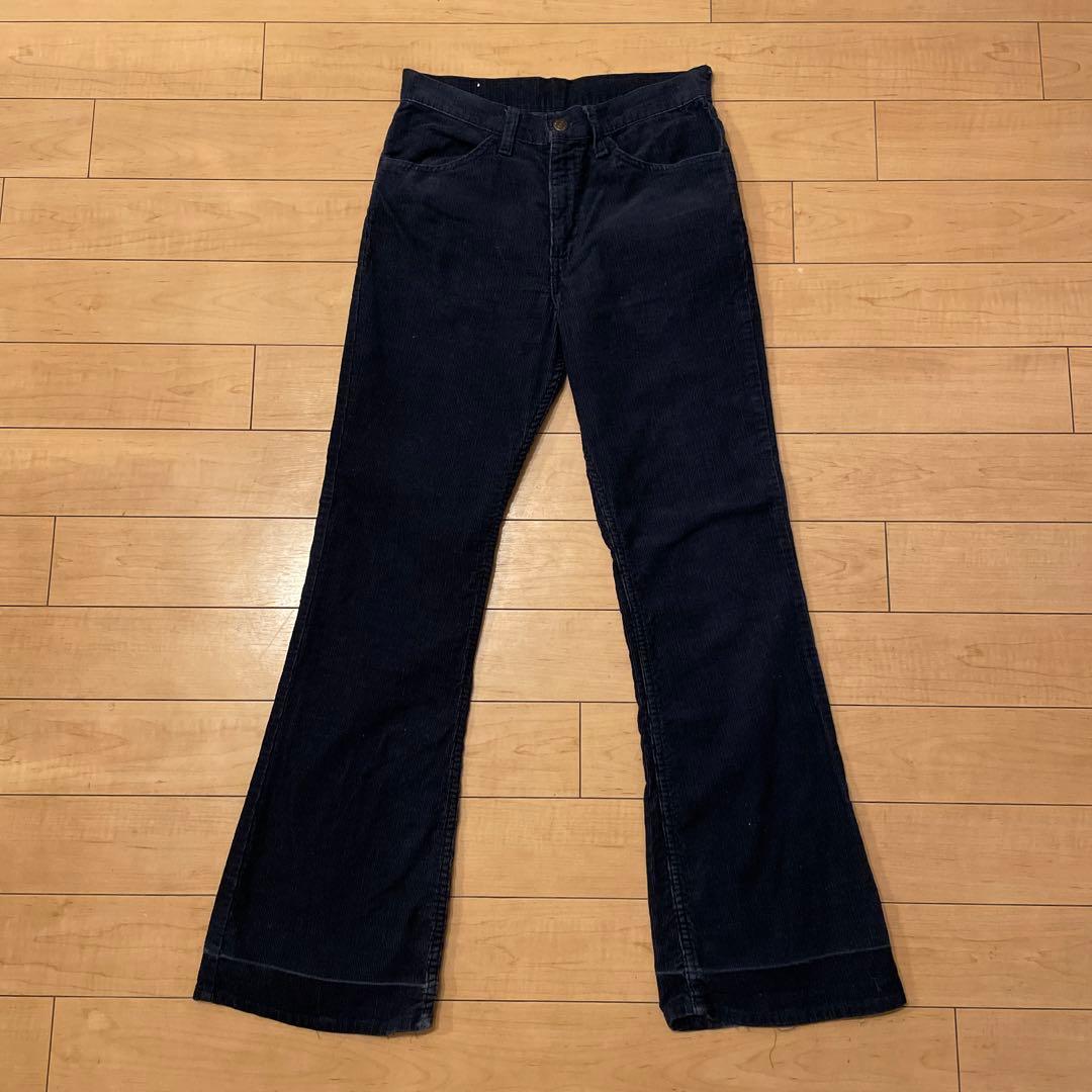 70s米国製Levi'sリーバイス646フレアコーデュロイパンツUSA黒ブラック