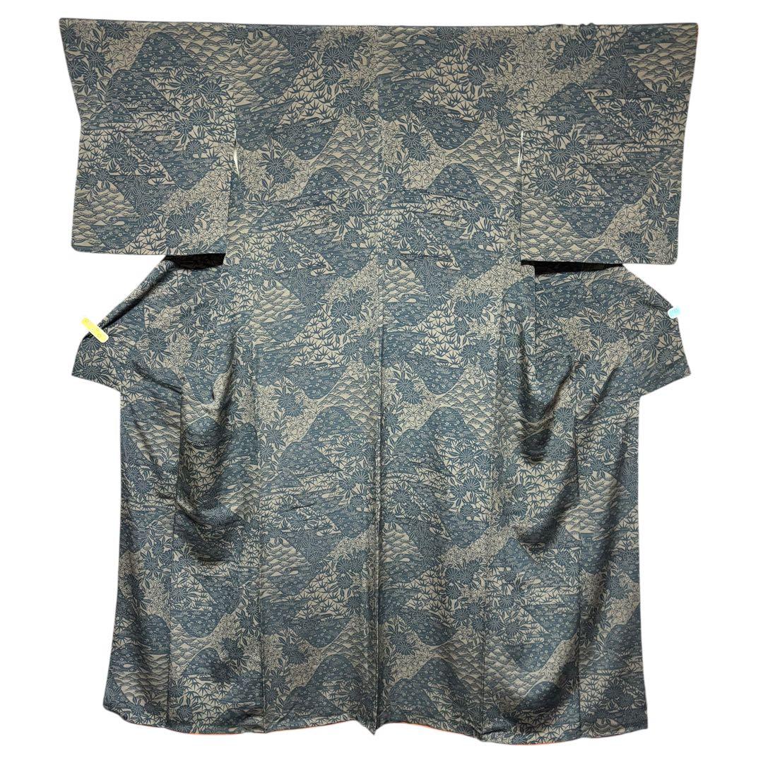 美品 袷 正絹 型染め 縮緬 小紋 フルセット 作家塩瀬 粋 大人着物