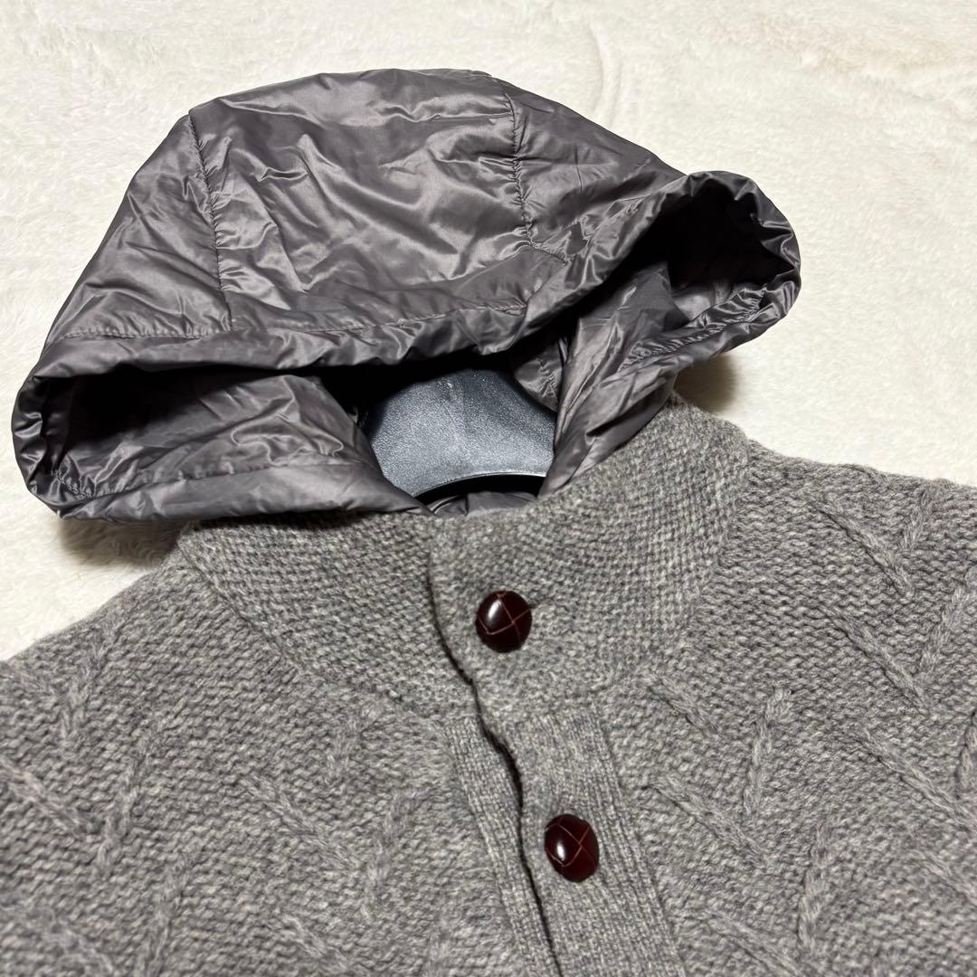 美品 グランサッソ ニット フード 胡桃ボタン ブルゾン グレー 48/L