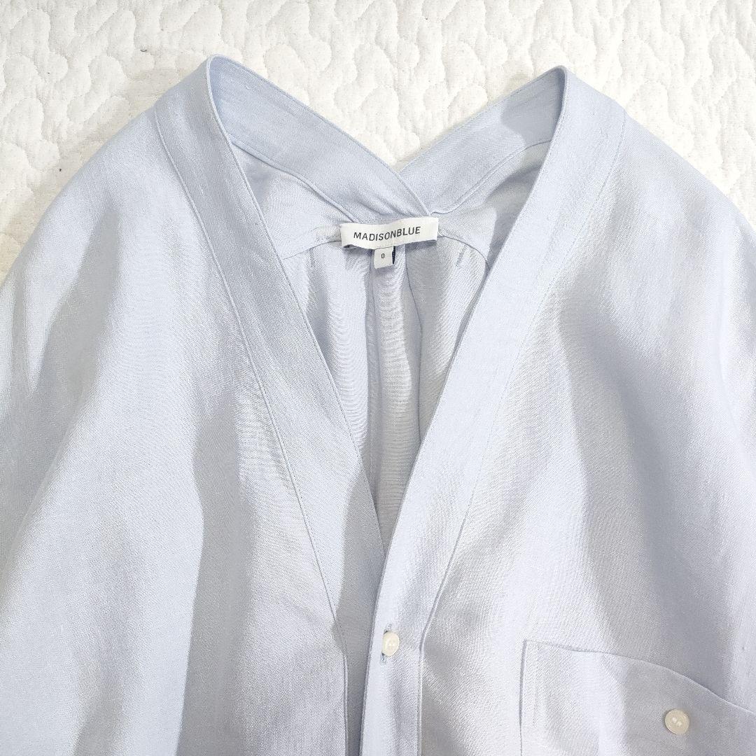 美品✨マディソンブルー リネン100％オープンネックロングシャツ