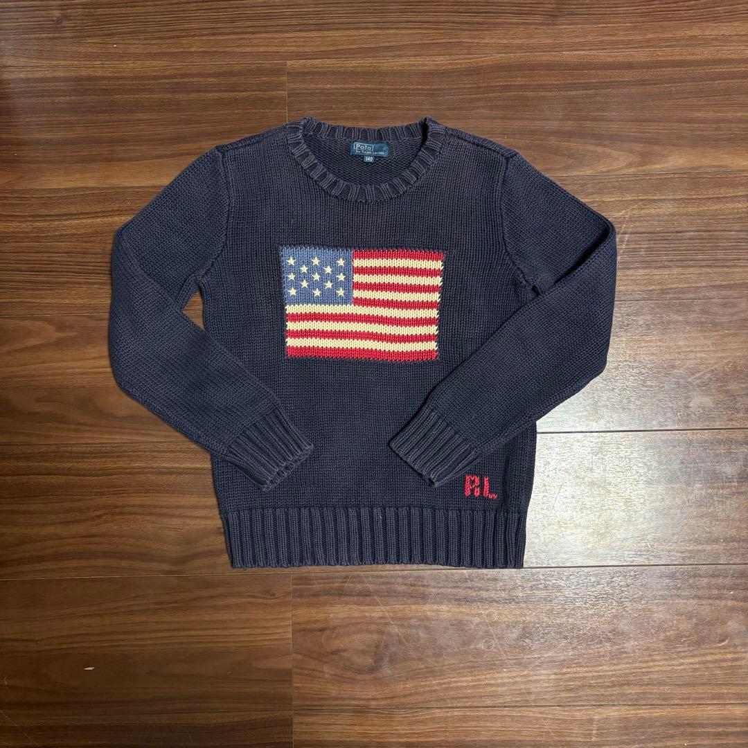 ラルフローレン HAND KNIT 星条旗 ハンドニット コットンニット ポロ