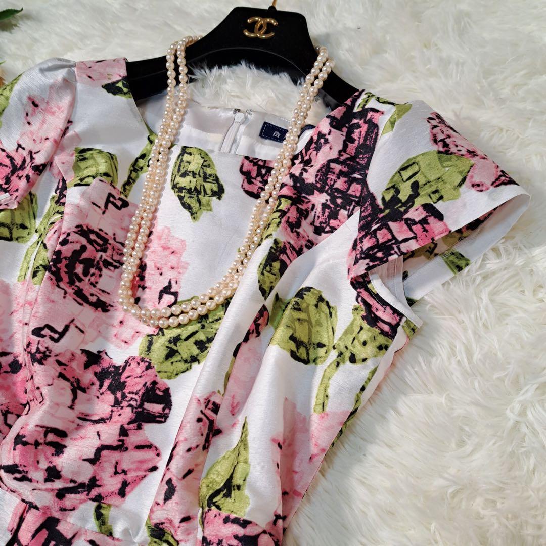 花柄✨エムズグレイシー ワンピース M 花柄 薔薇 Aライン 半袖 38