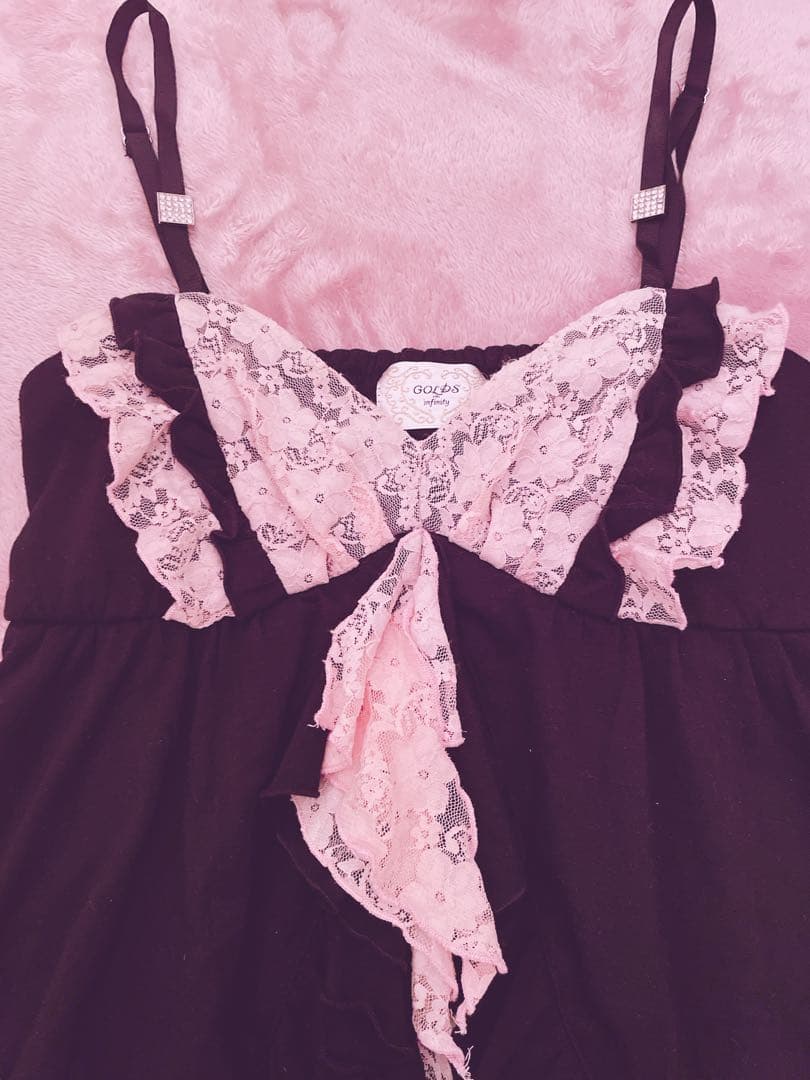【希少】ゴールズインフィニティー ブラック×ピンクキャミソール 平成ギャル 姫系