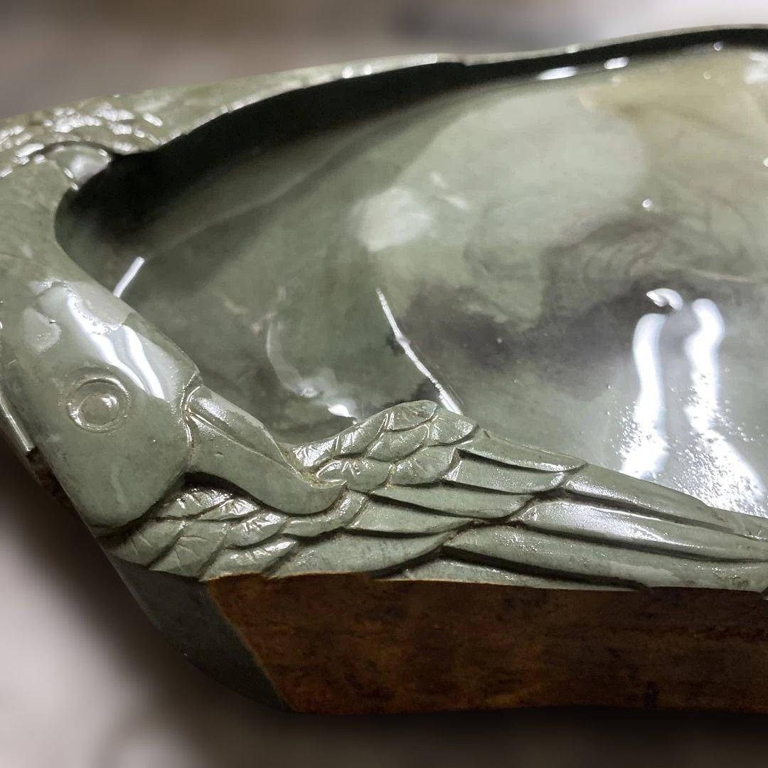 アヒル彫刻 緑硯 中国硯 中国石製 大型硯 書道具 文房四宝 1537g