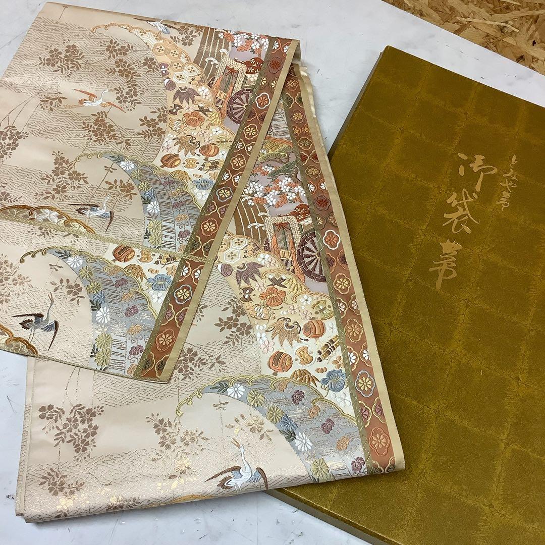 正絹袋帯御所車鶴古典柄金糸六通式礼装用(Q-2S) - メルカリ