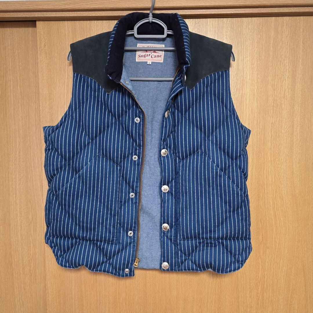 シュガーケーン レザーヨーク ダウンベスト ウォバッシュストライプ L