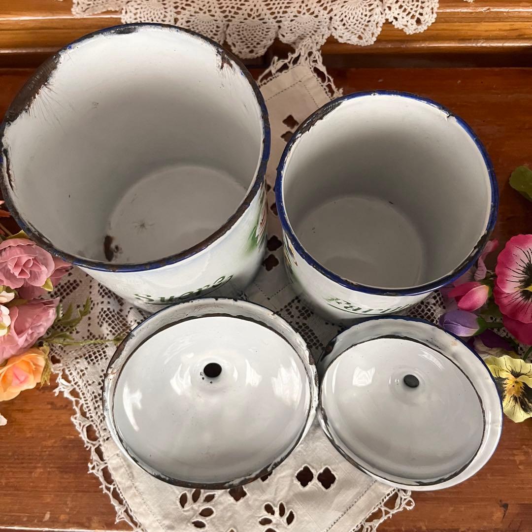 希少＊フランスアンティーク＊Japy ホーローキャニスター＊薔薇と