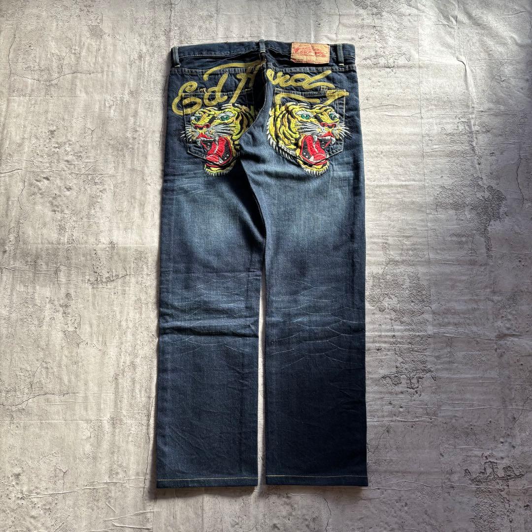 Ed Hardy タイガー刺繍 ウォッシュ加工 デニムパンツ 32×34 美品