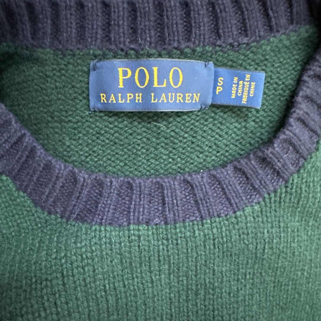 ポロ ラルフローレンクマ刺繍の緑ニットセーター - メルカリ