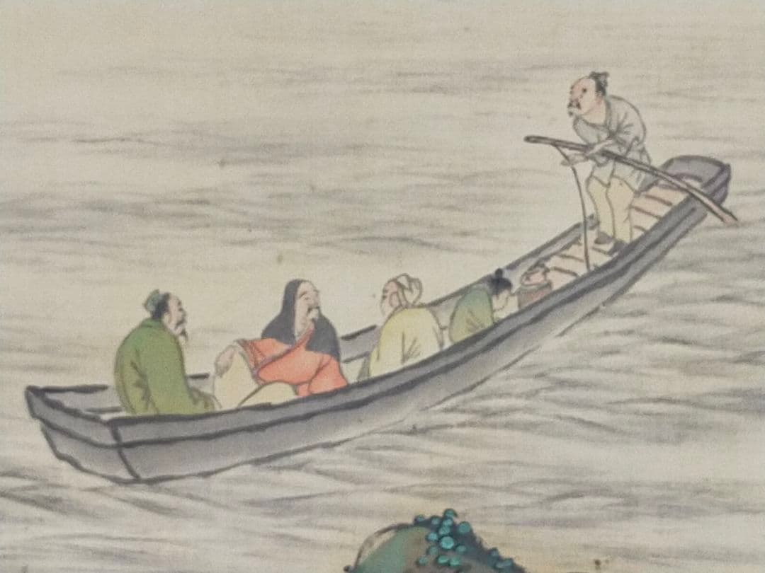 ♥掛軸 成木星洲 赤壁賦 舟遊図 桐箱付き 掛け軸 骨董 古玩 中国