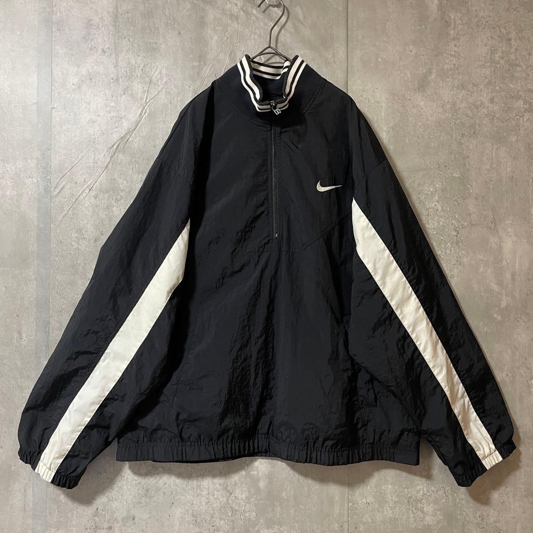 NIKEナイキナイロントラックジャケットハーフジップ黒ブラック刺繍ロゴ