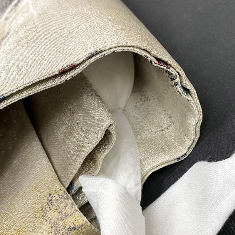 507mr86△ワンタッチ作り帯 きものやまと 風景 抽象柄 箔糸 袋帯△美品