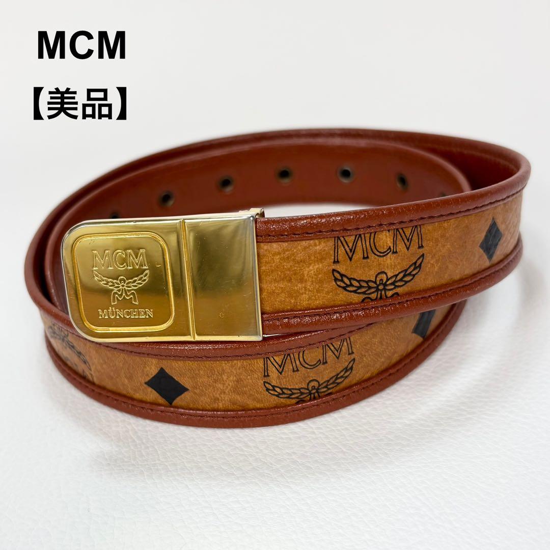 美品✨MCM　ロゴバックル　レザー ベルト モノグラム MCM（エムシーエム） 未使用 ロゴバックル トップ式 レザー ベルト