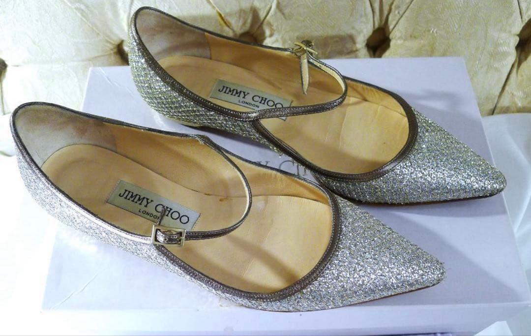 JIMMY CHOO】シルバー＆ゴールドカラーレザーヴァレエシューズ23㎝美品