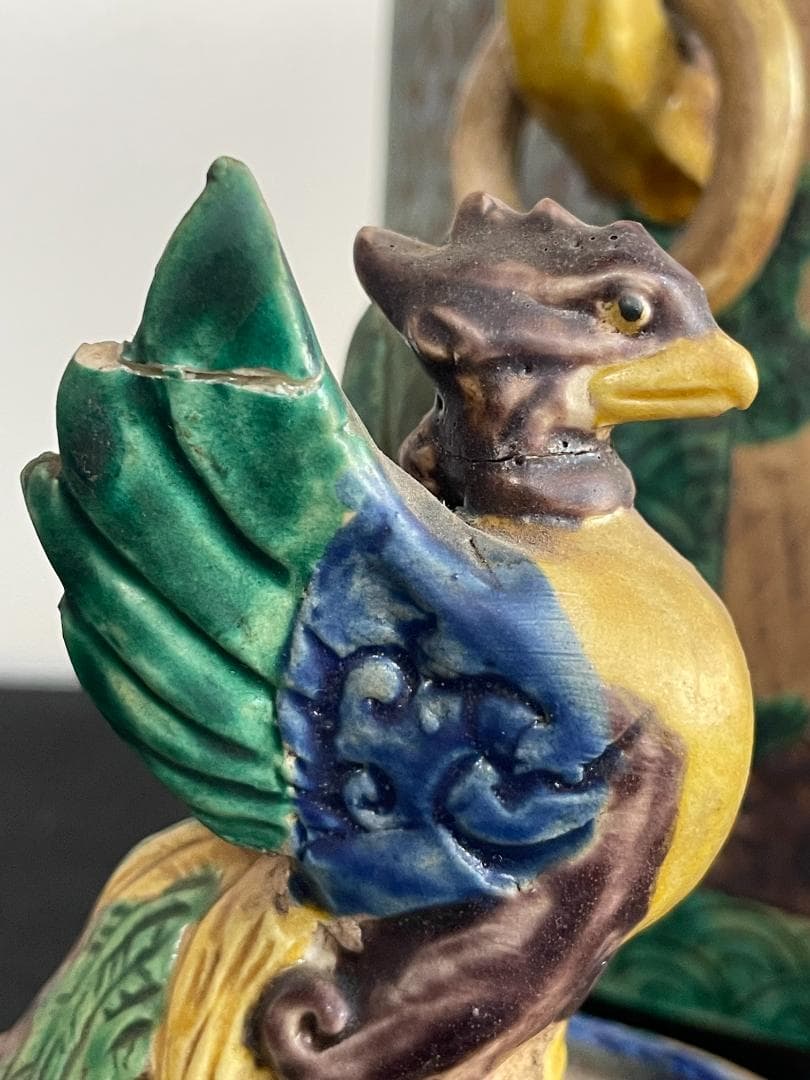 希少 古九谷 青九谷 青手 香炉 角福 1800年 香炉 鳳凰 獅子 吉田屋