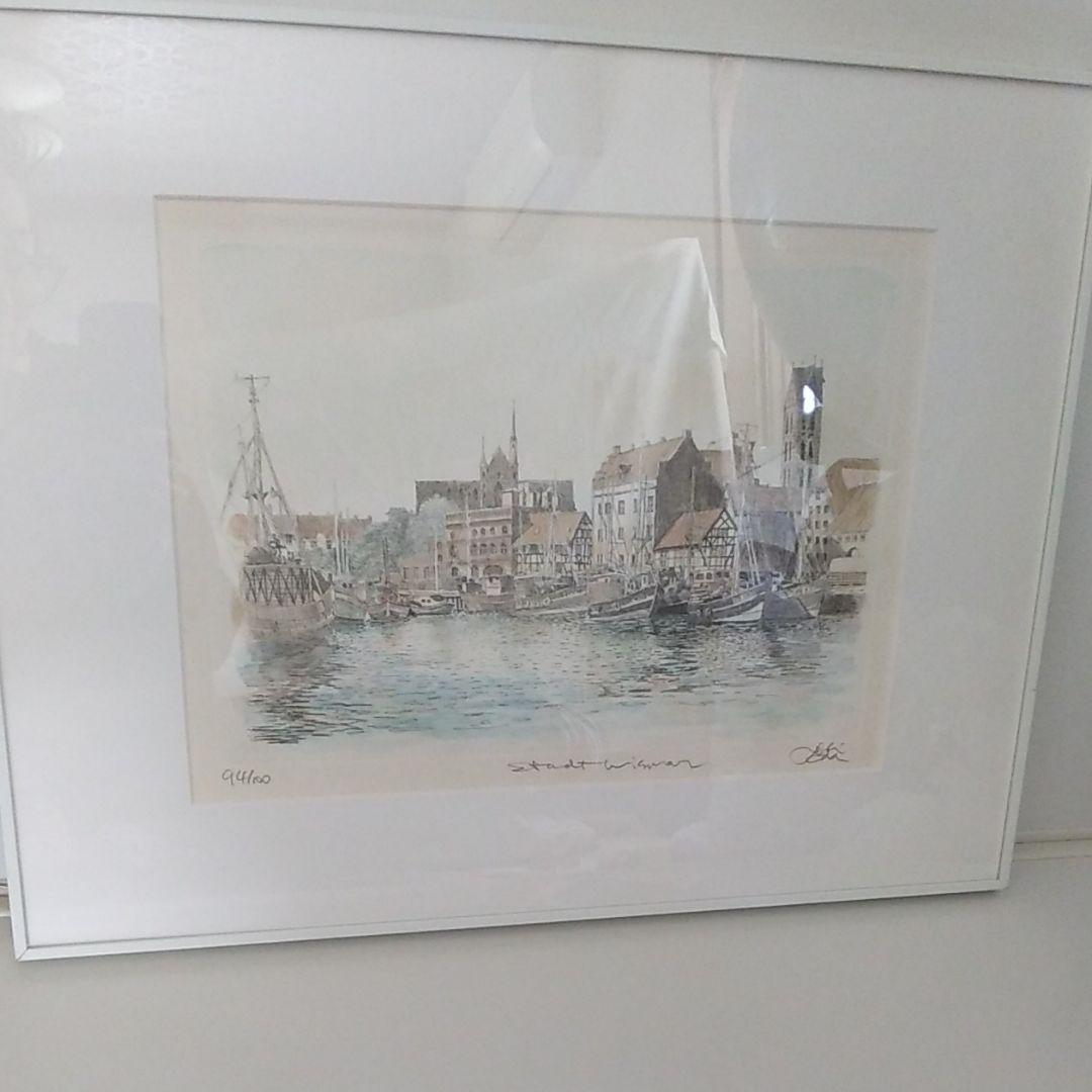 値引き中、織田義郎 絵画 94／100 ドイツ ビスマールの港 インテリア Amazon｜織田義郎 ドイツの小さな街並みII 木地色 エッチング＋手彩色