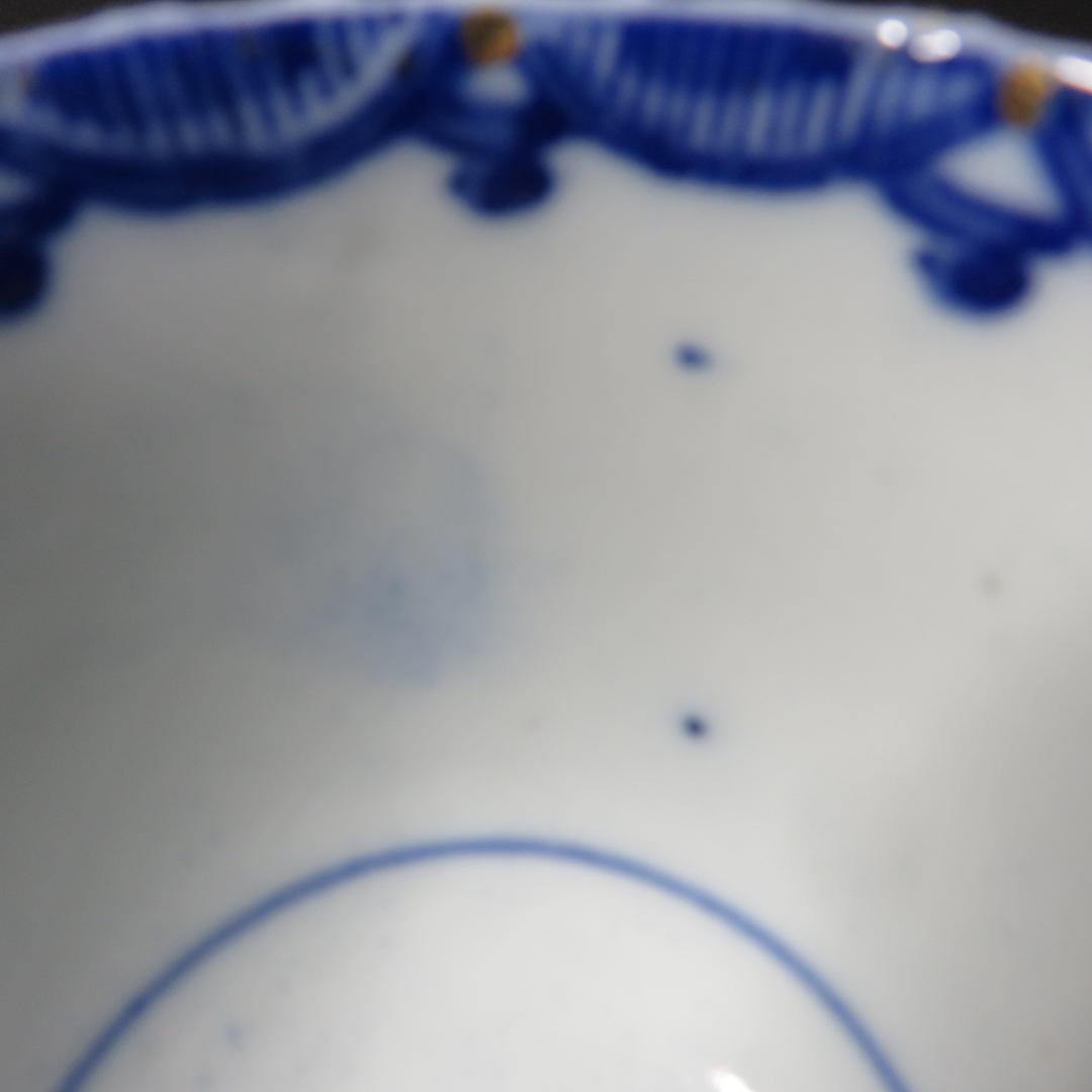 蕎麦猪口 向付 5客 色絵付 窯傷 花文様 金彩 明治 大正 B