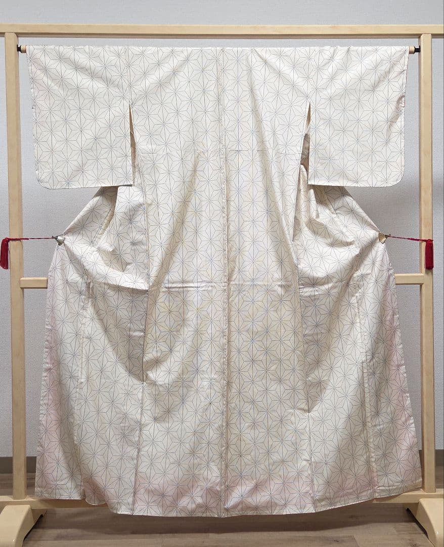 C◇着物くつろぎ 白大島紬 アンサンブル 着物羽織セット 麻の葉 袷