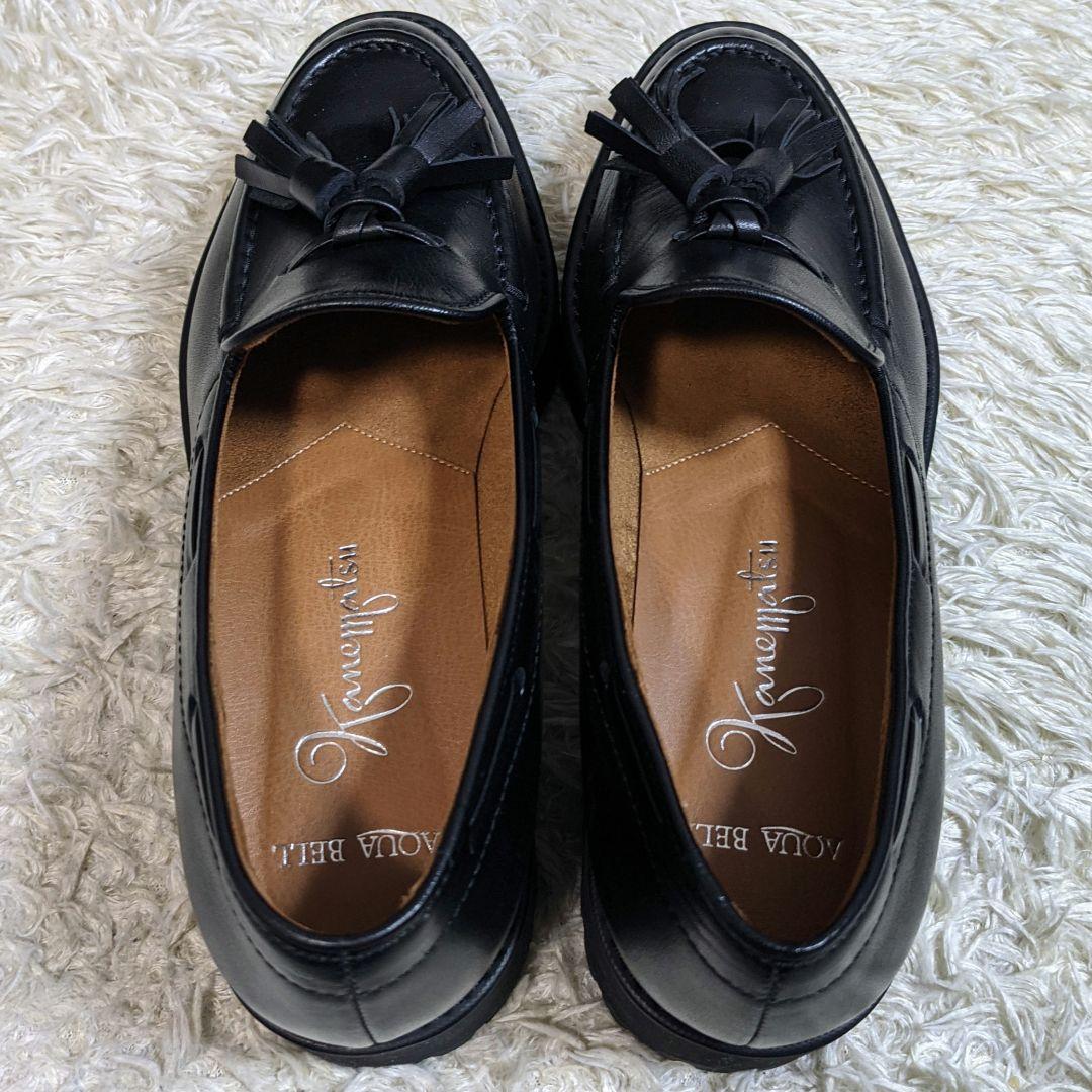 銀座かねまつ 厚底 タッセルローファー レザー タンクソール ブラック