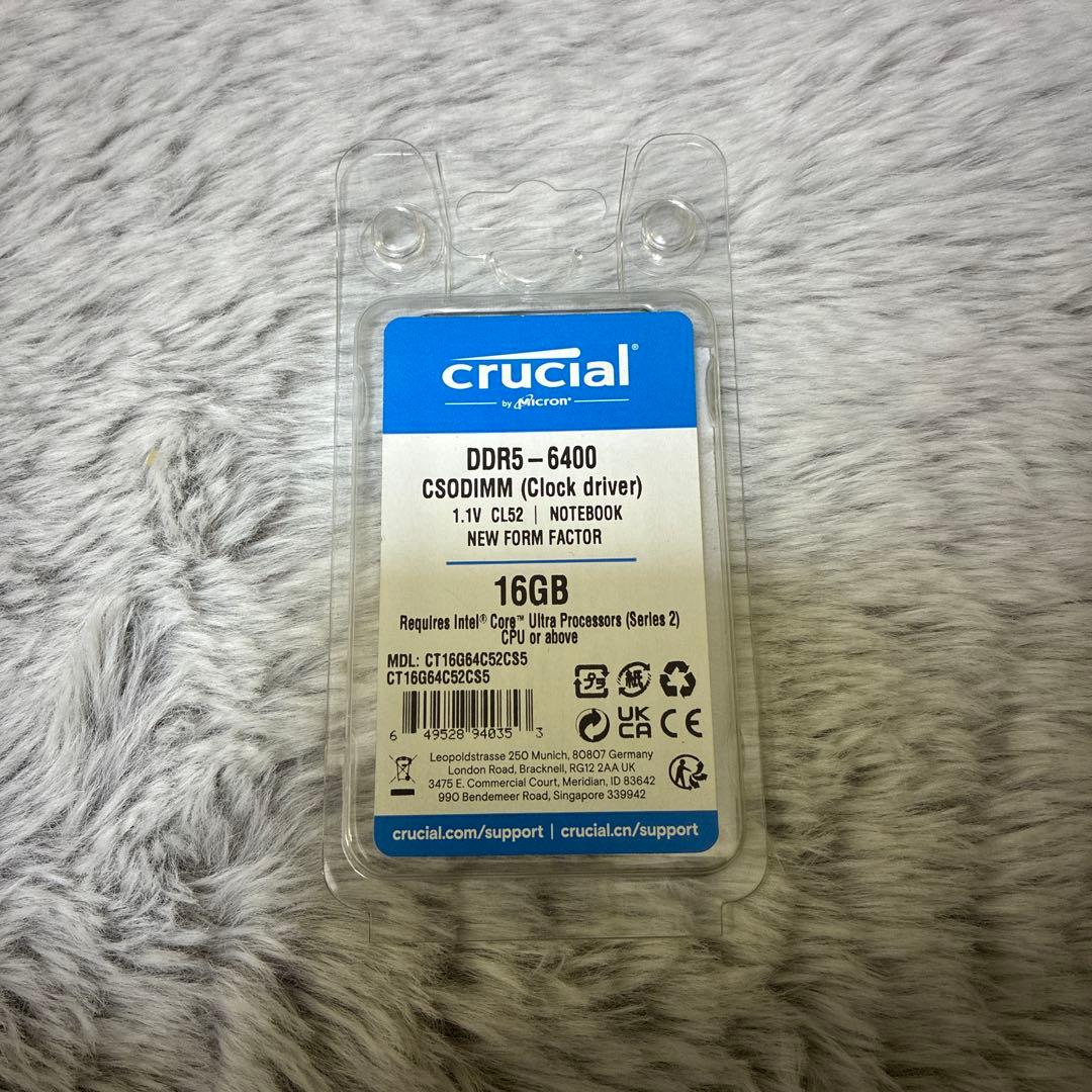 メモリー Crucial DDR5-6400 16GB SO-DIMM Crucial 16GB DDR5-6400 CSODIMM | CT16G64C52CS5 | Crucial JP