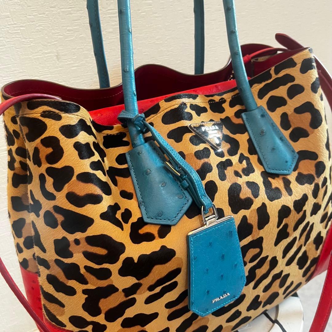 prada レオパード 豹 ハラコ バッグ レッド ヘアカーフ chieko+ | 激安