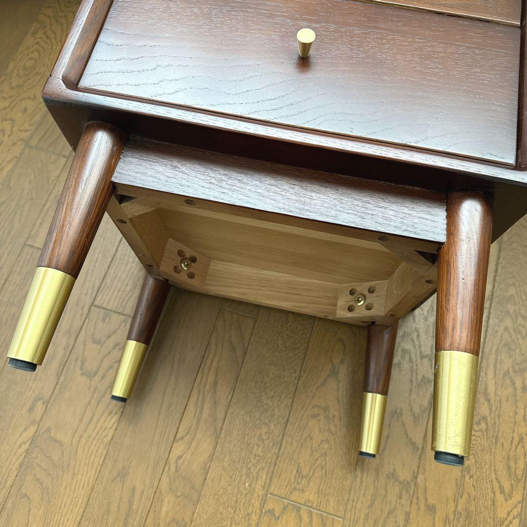 kuri様 サイドテーブル ナイトテーブル 組み立て不用 オーク×ゴールド