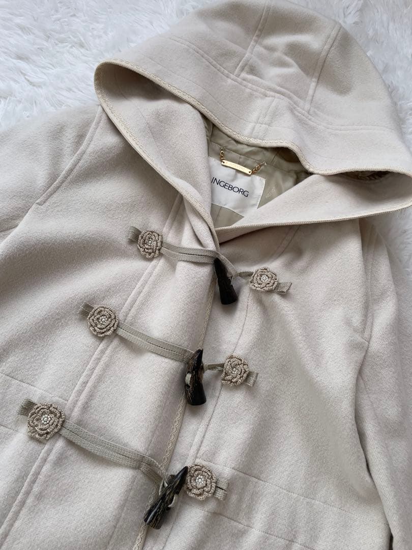 INGEBORG インゲボルグ ダッフルコート フード付き 裏地総柄 - メルカリ
