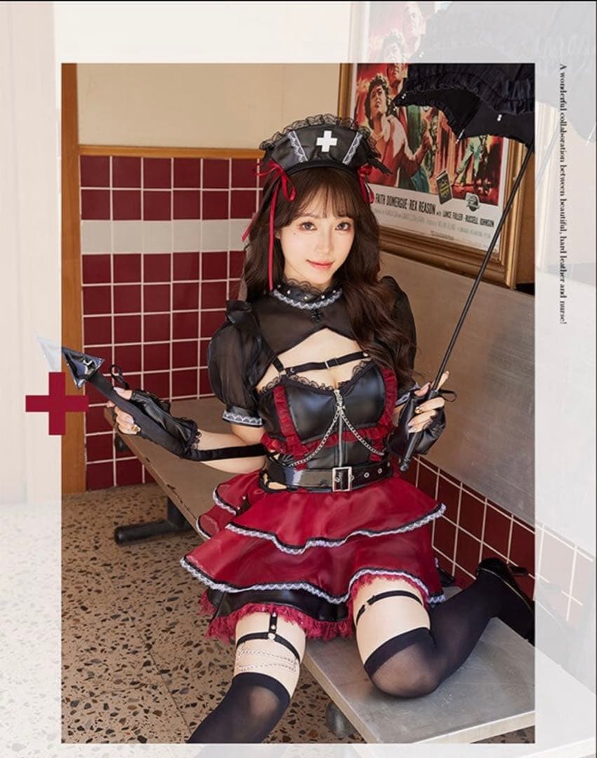 マリームーン ホーンテッドブラックレザーナース 即日発送】ホーンテッドブラックレザーナース《ハロウィンコスプレ6点