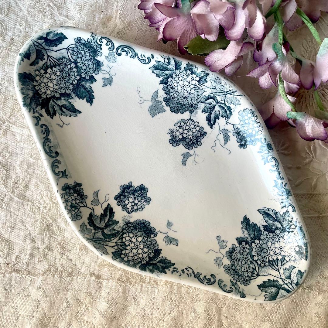 【美品】サンタマン　ブールドネージュ　ラヴィエ　フランスアンティーク　紫陽花 アンティーク ラヴィエ ブールドネージュ オーバル皿 BOULE DE NEIGE