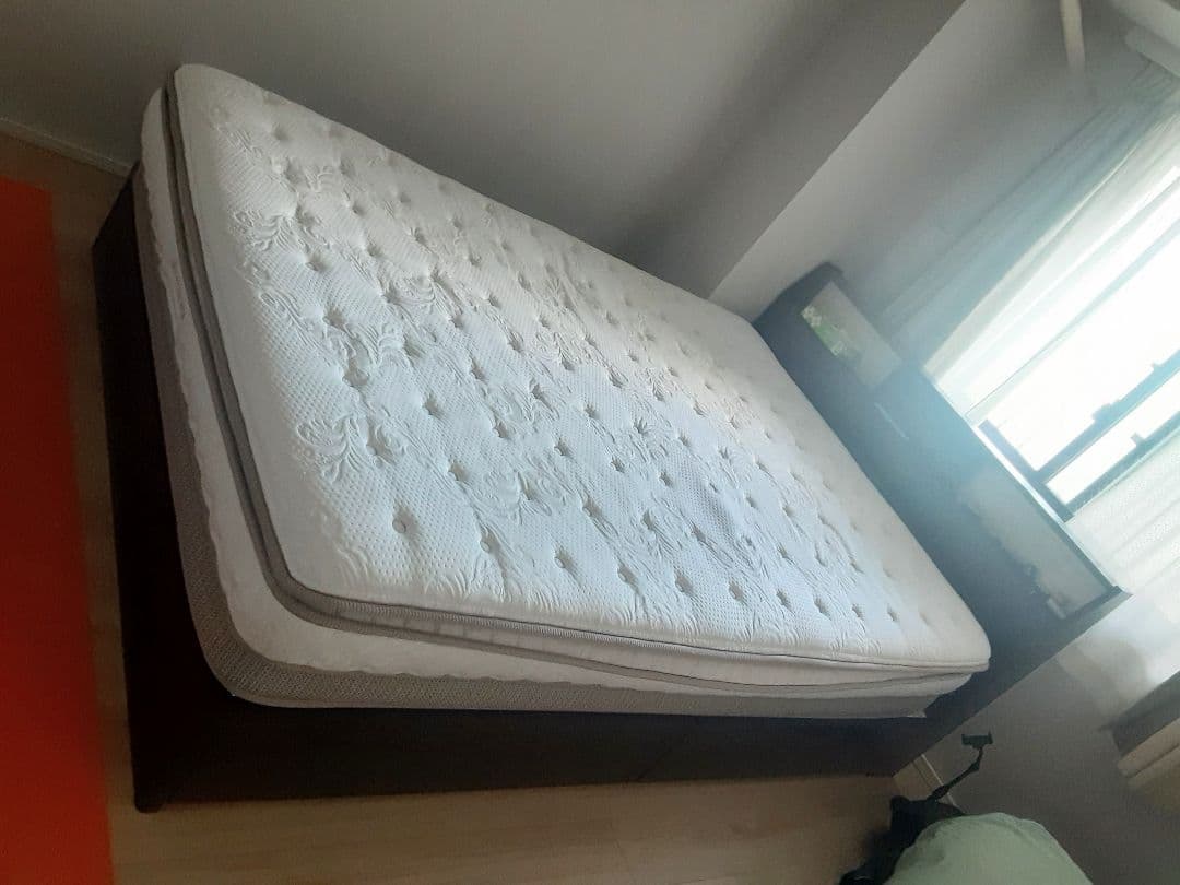 (KS様予定)ダブルベッドフレーム　ダークブラウン　&マットレス Amazon｜ビックスリー ダブルベッド 収納付きベッドフレーム 引き出し