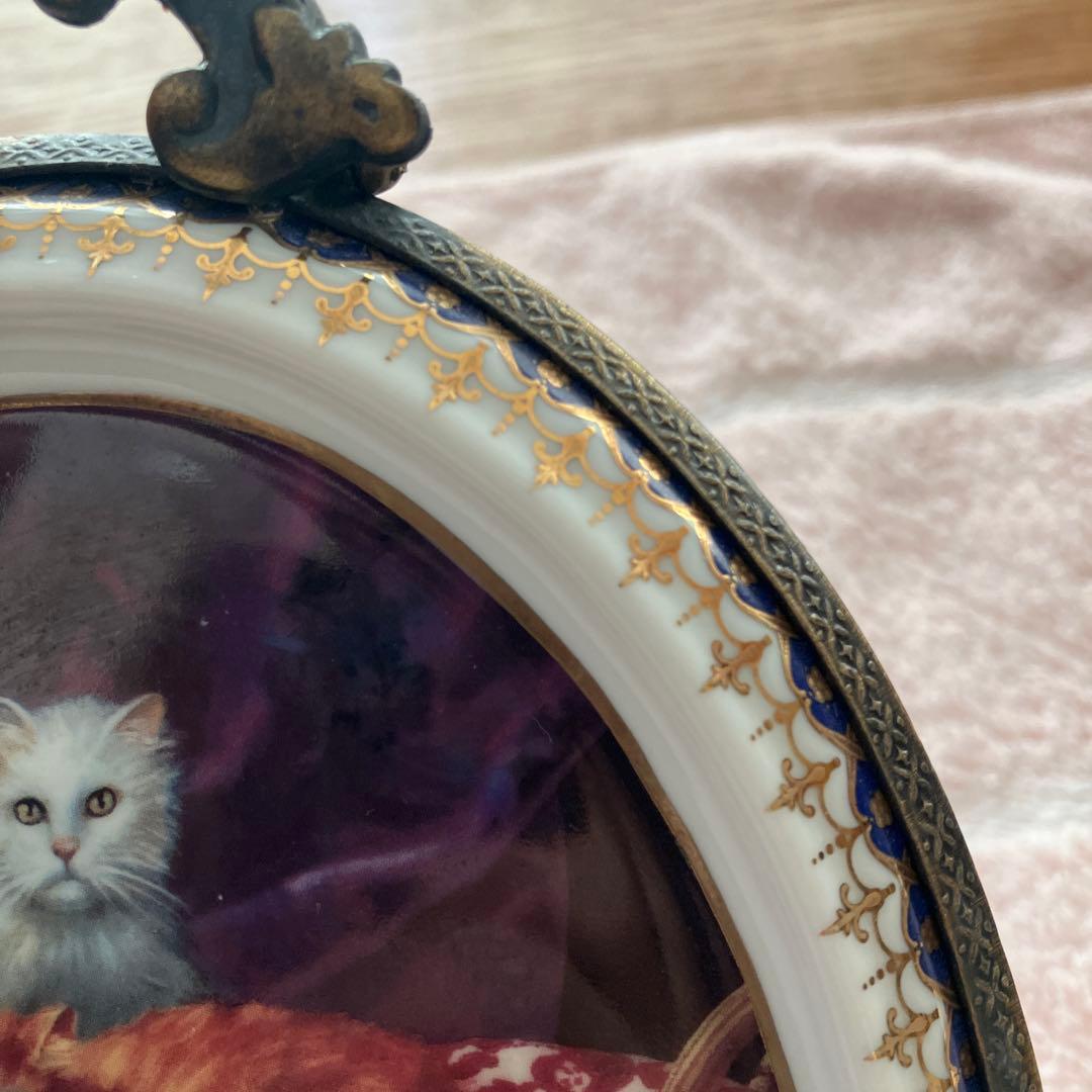 希少 マイセン 猫 壁掛け 飾り絵 プレート 猫の絵画 アンティーク