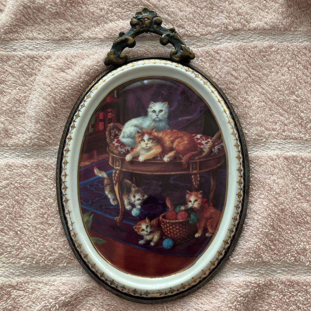 希少 マイセン 猫 壁掛け 飾り絵 プレート 猫の絵画 アンティーク