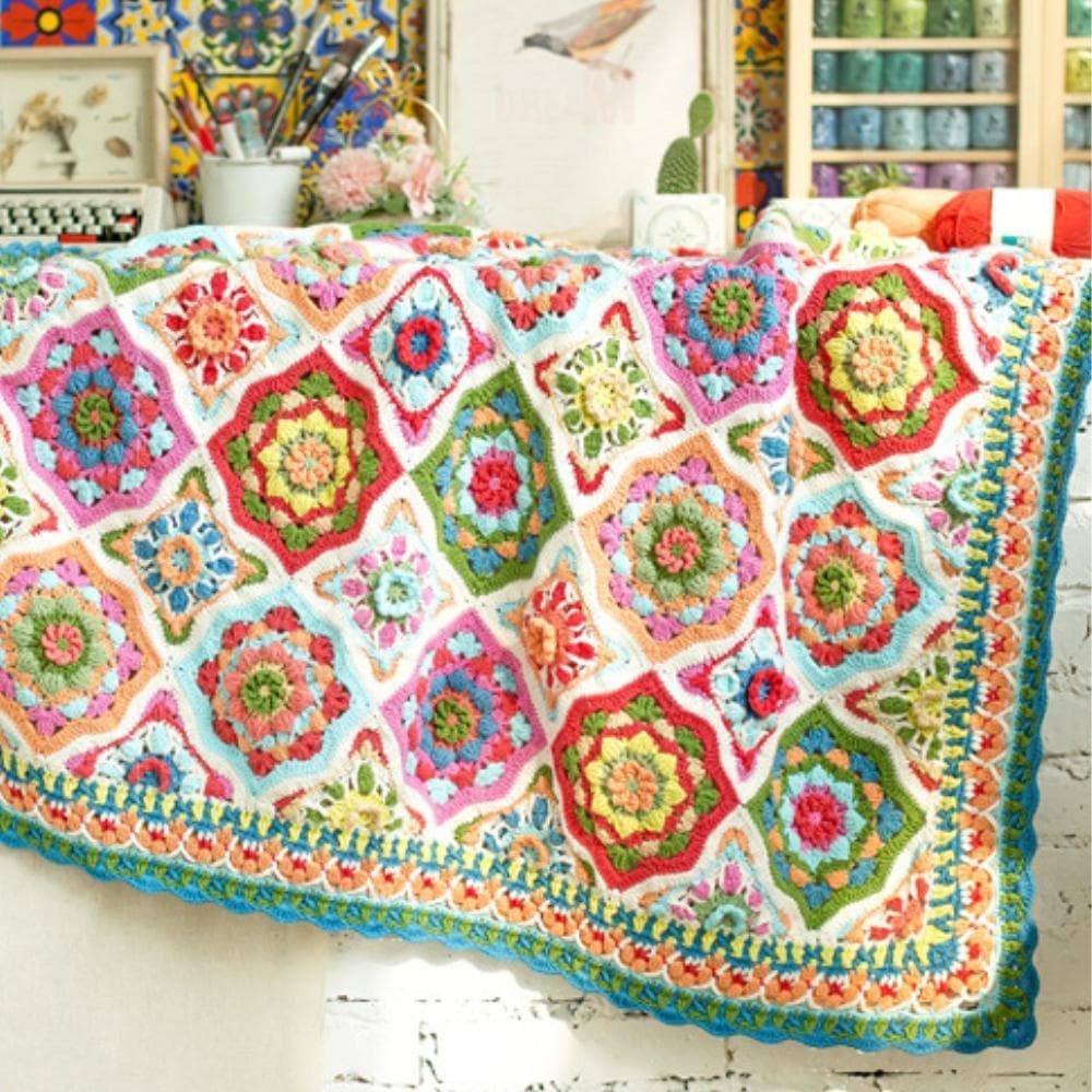 ZELLIGE モチーフ かぎ針 編み マルチカバー ひざかけ こたつカバー