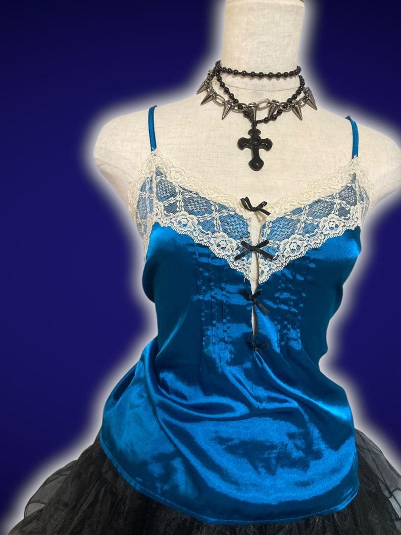 y2kサテン姫ギャルレースリボンゴシックキャミフェアリーグランジ古着