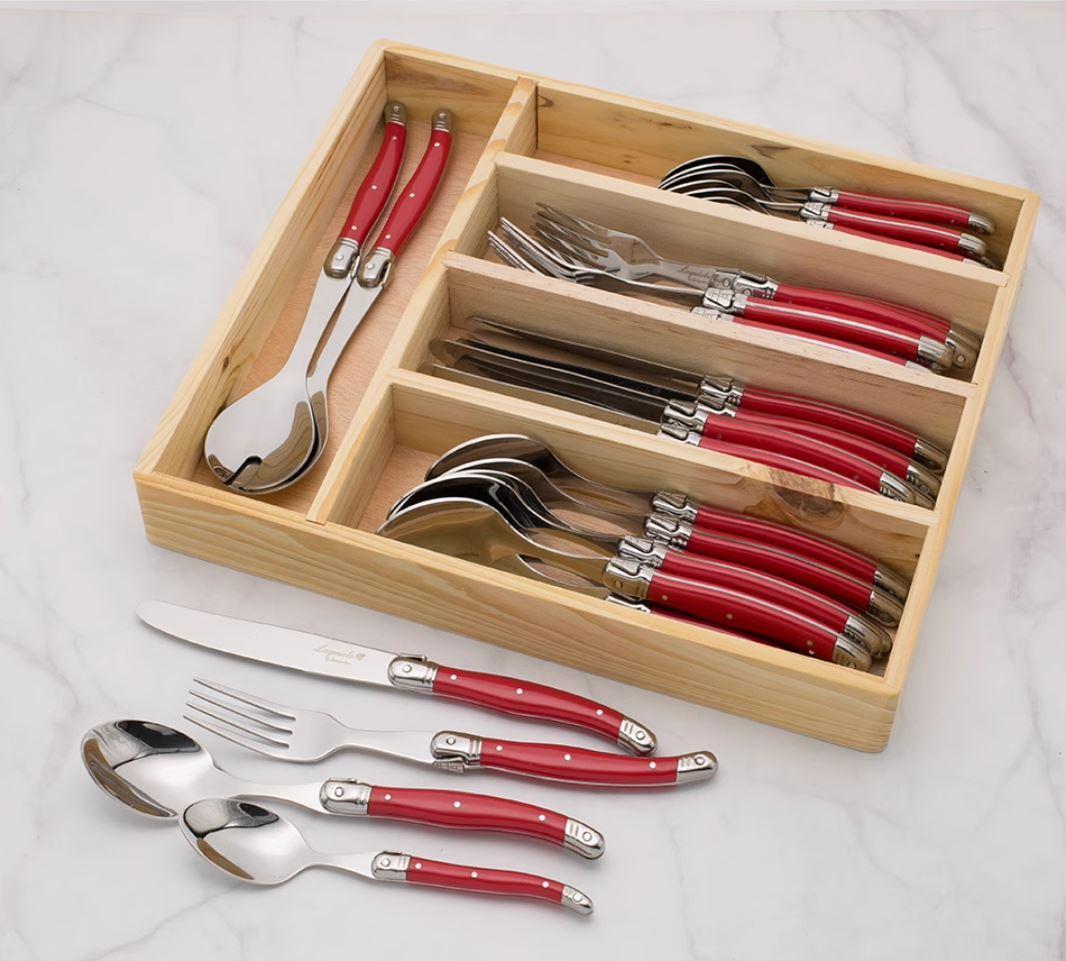 数量限定】LAGUIOLE ラギオール カトラリー 34本セット レッド 赤