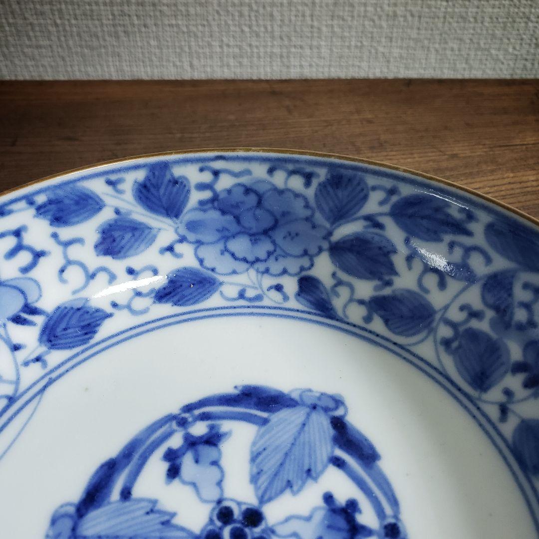 なます皿 古伊万里 染付 江戸 花唐草 五弁花 蛇の目 渦福 ロ号 訳あり