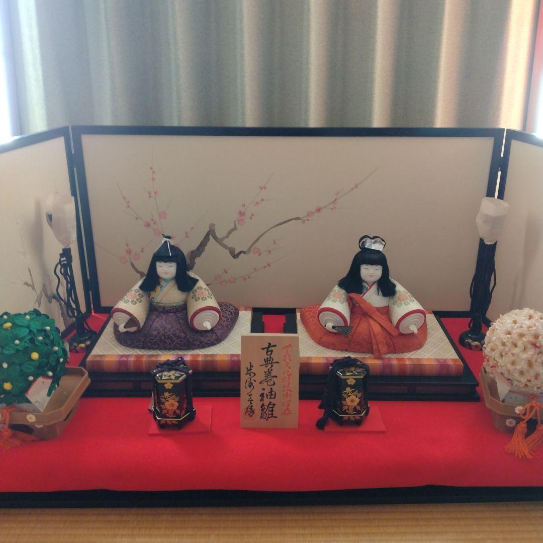 初代 原米州 作 木目込 雛人形一式 (無形文化財技術保存 古典巻袖雛