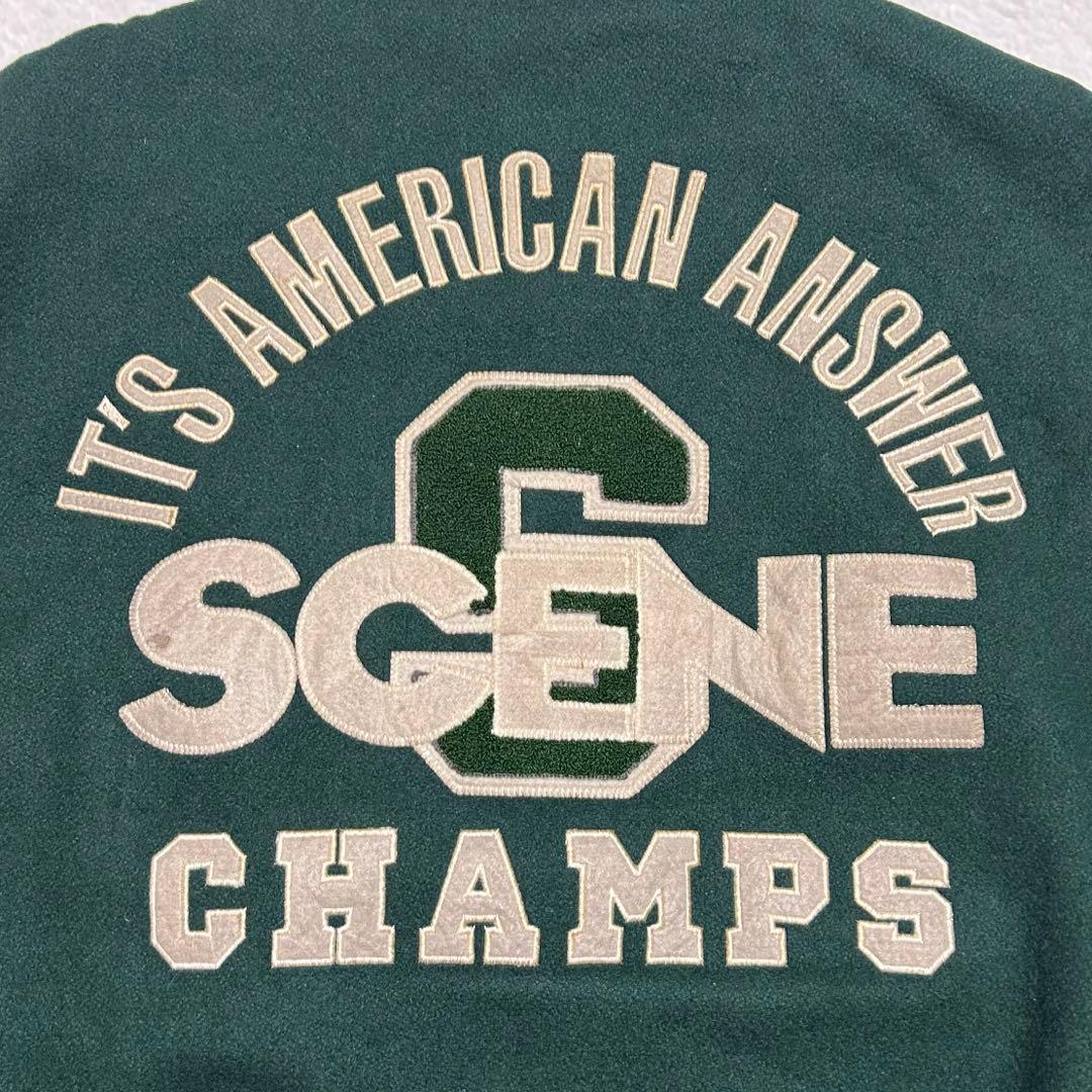 レア SCENE by VAN JAC バックロゴ 牛革 袖 スタジャン 緑 L