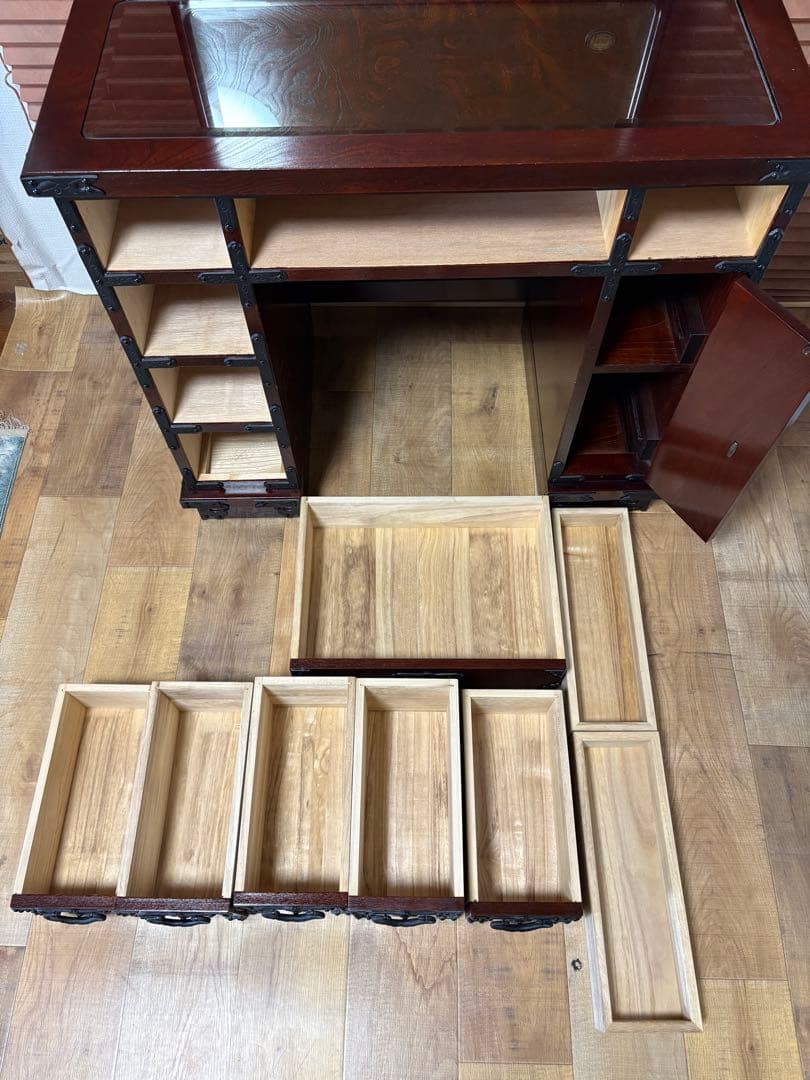 遠野民芸 欅 漆塗 南部鉄 鏡台 ドレッサー 検）岩谷堂