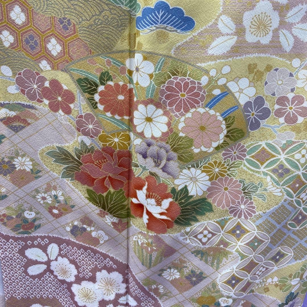 BY5133 未使用品 訪問着 薄いグレー 花柄 扇面 七宝 - メルカリ