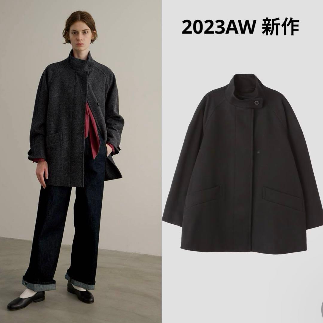 美品2023マーガレットハウエル ミルドウールコート スタンドカラー 黒