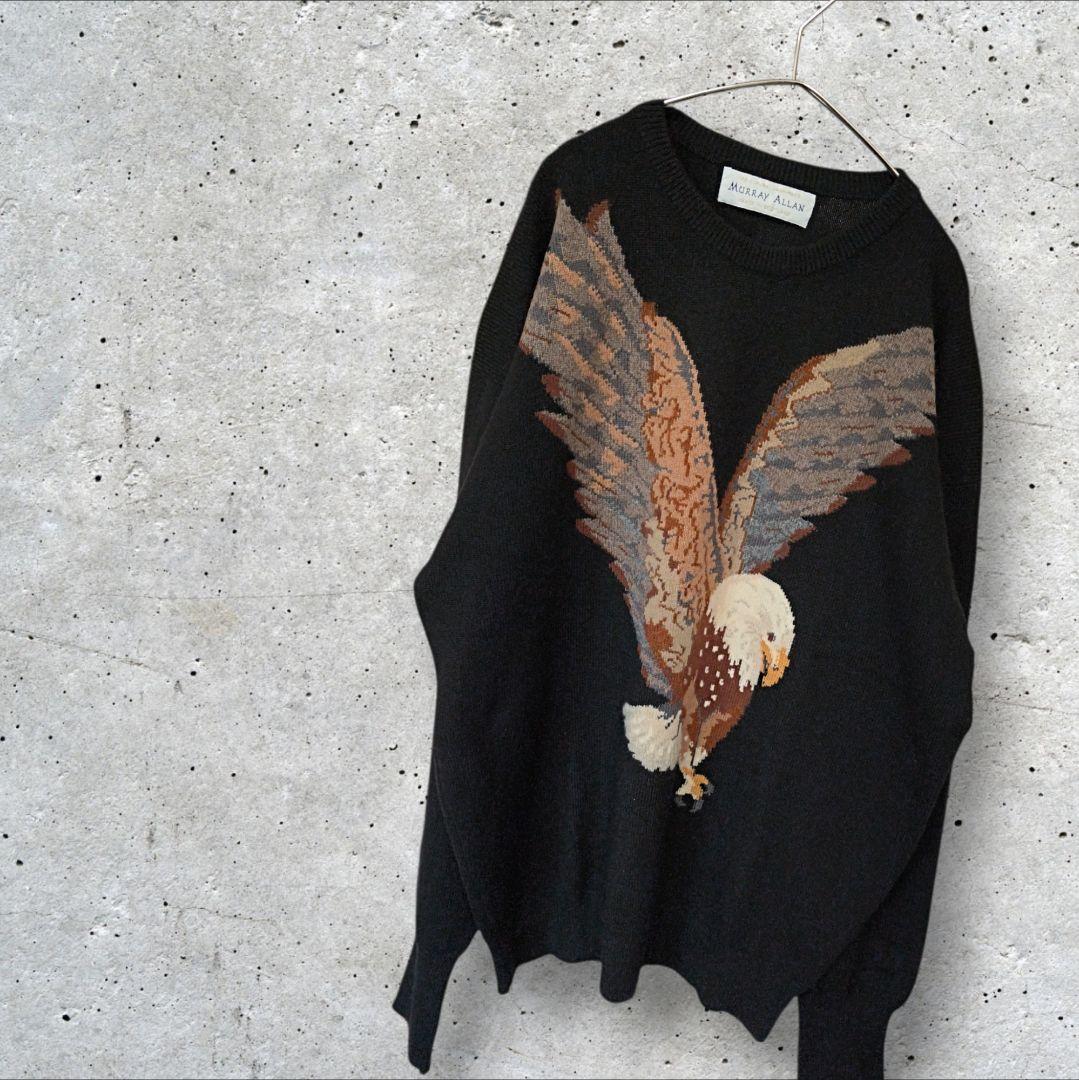 80s スコットランド製 カシミアセーター アニマル柄 鷹 ビンテージ