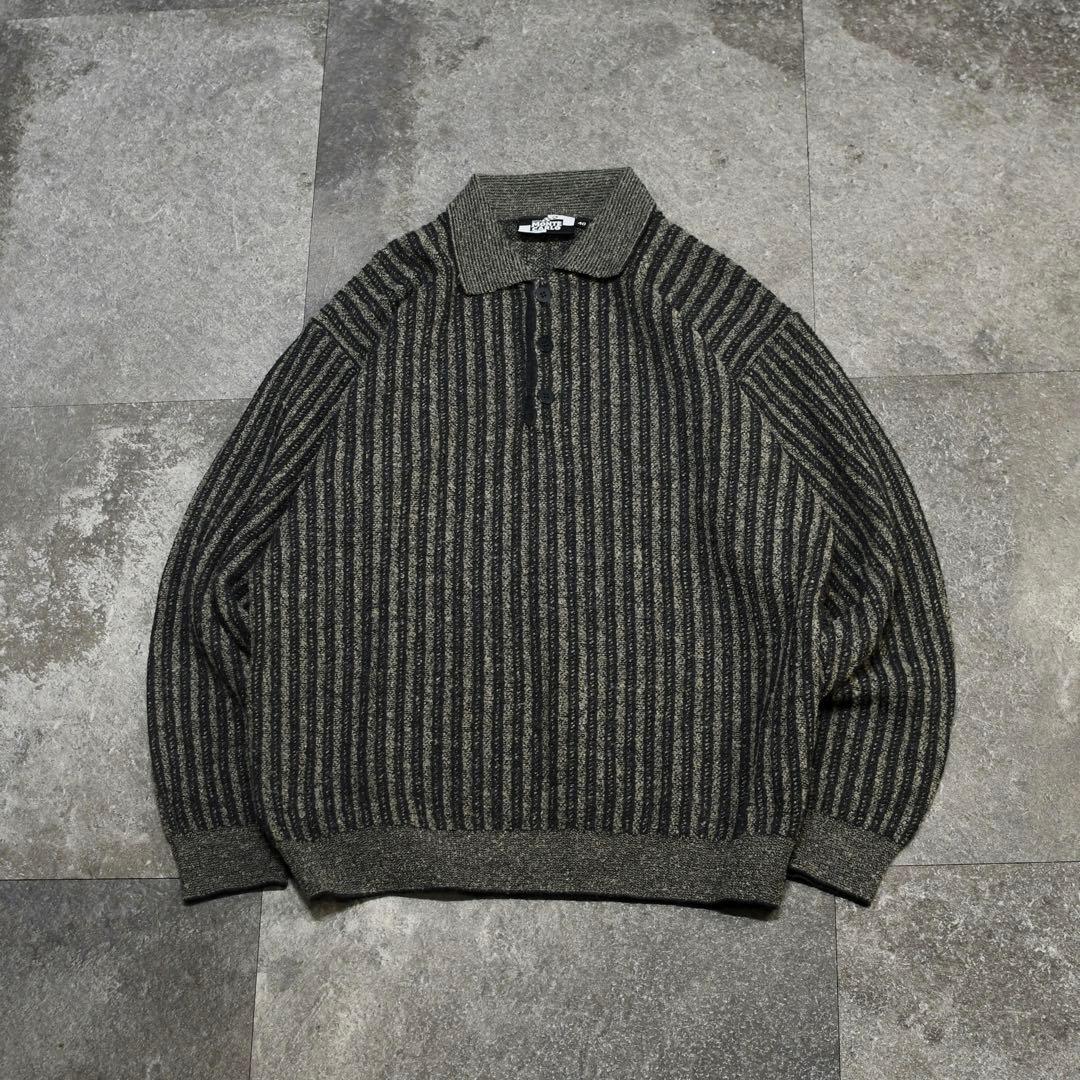 古着 ストライプ ニットポロ ニット セーター デザインニット チャコールグレー ニット セーター 配色ストライプポロニット レディース : ZOZOTOWN