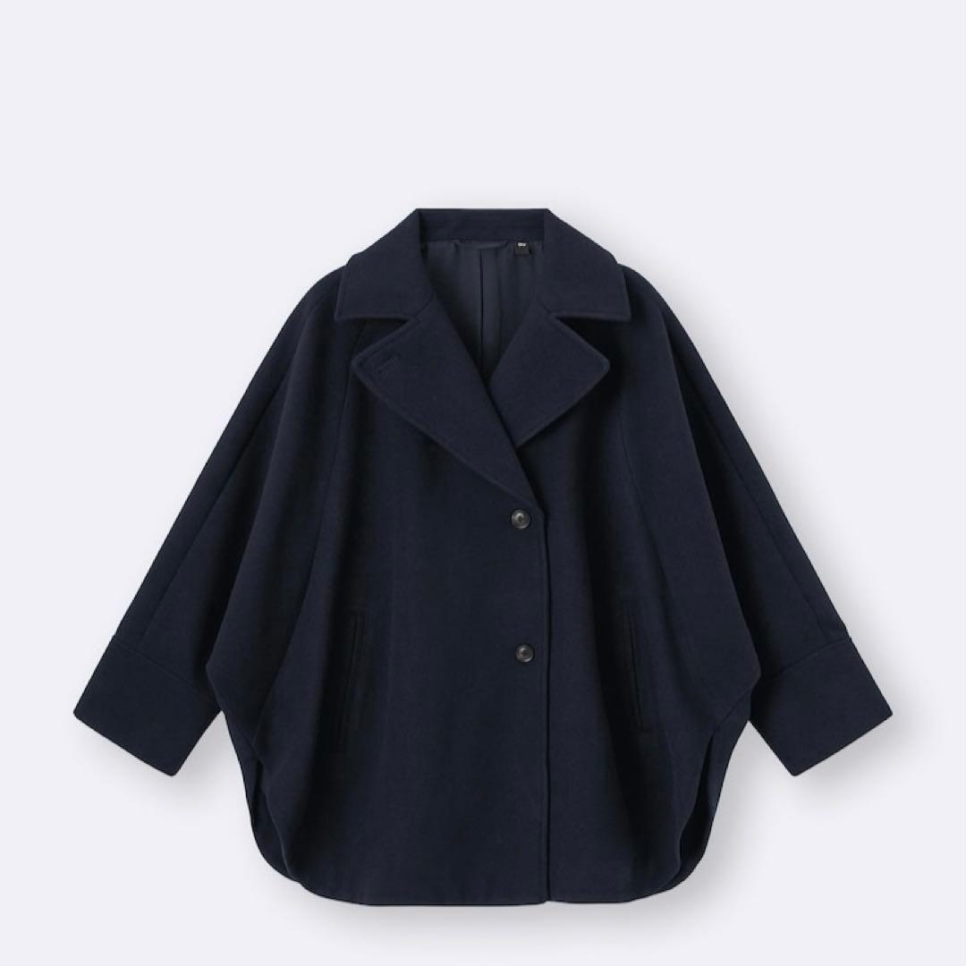 新品GUジーユー☆コージーメルトンケープコート M ネイビー - メルカリ