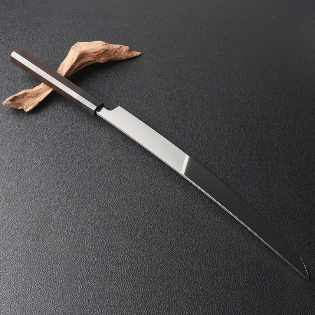 11118鬼反り先丸包丁尺二鏡面仕上げ刺身包丁刃は究極の切れ味黒檀黒水