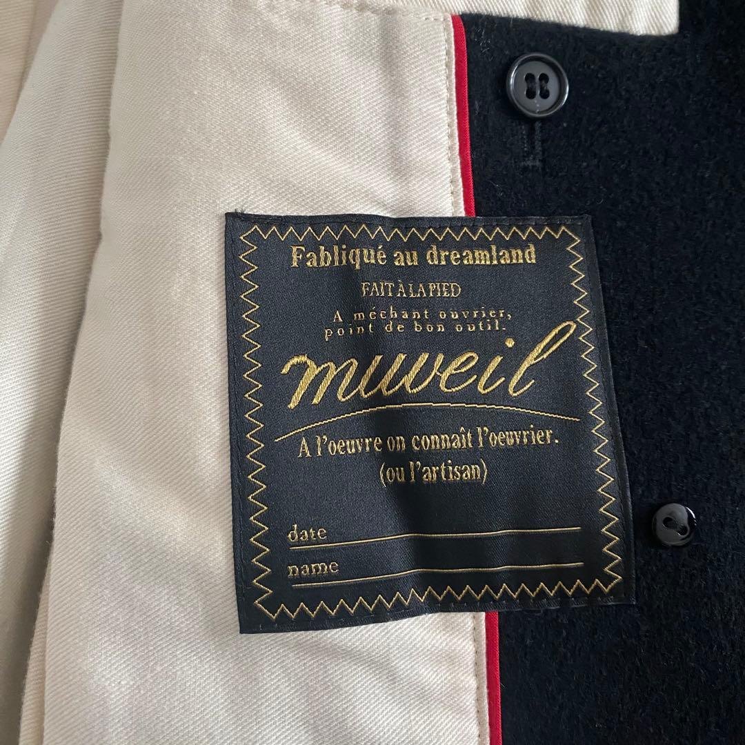 美品 ミュベール MUVEIL ゴールド釦 ダブルブレストウールコート 36