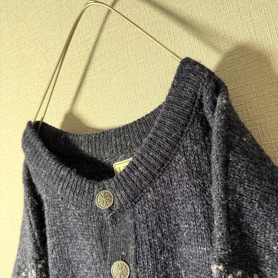 ノルウェー製★L.L.Bean バーズアイニット ハーフボタン ネイビー 人気L