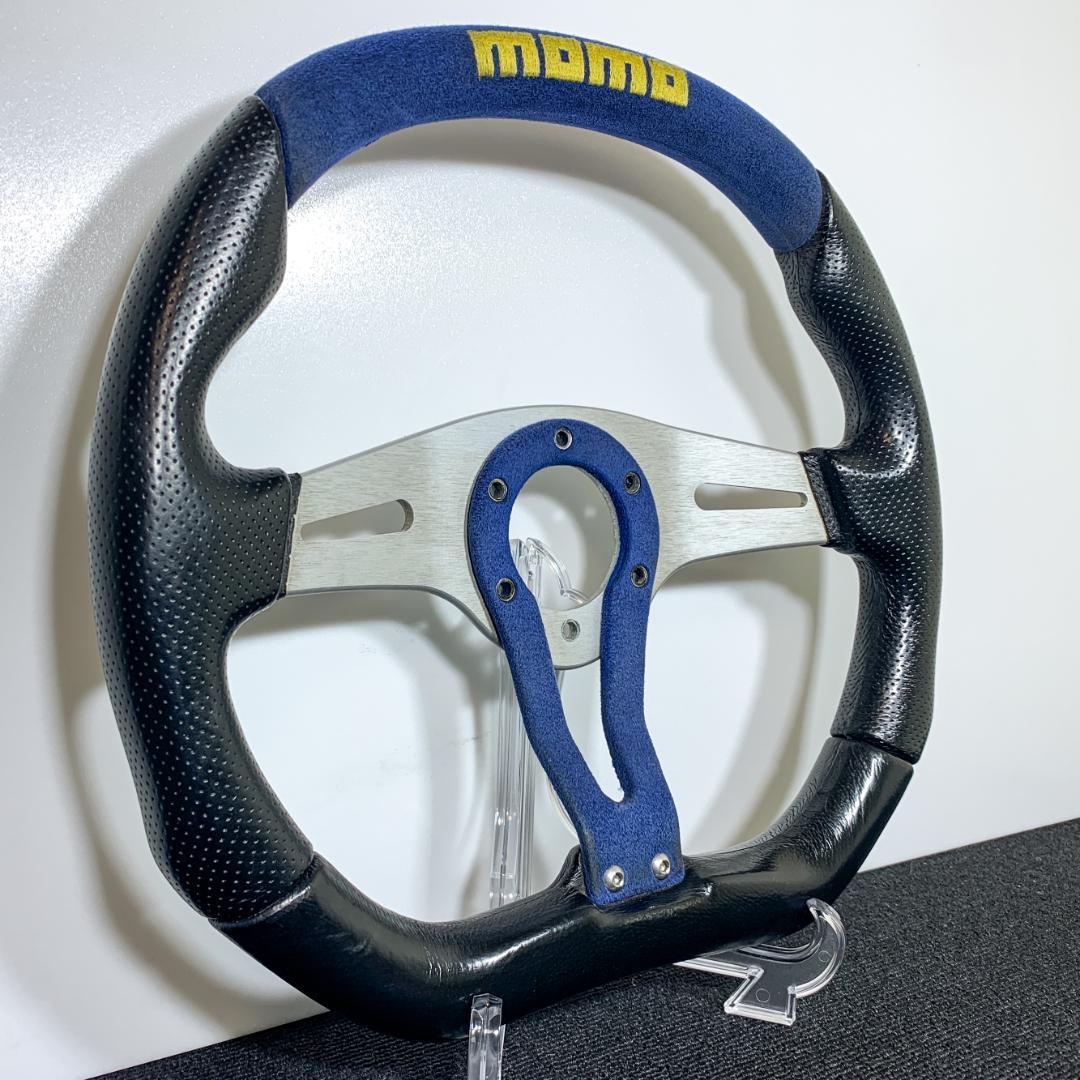 モモ トレック ステアリング 35パイ ブルー スエード×レザー 03年製 美