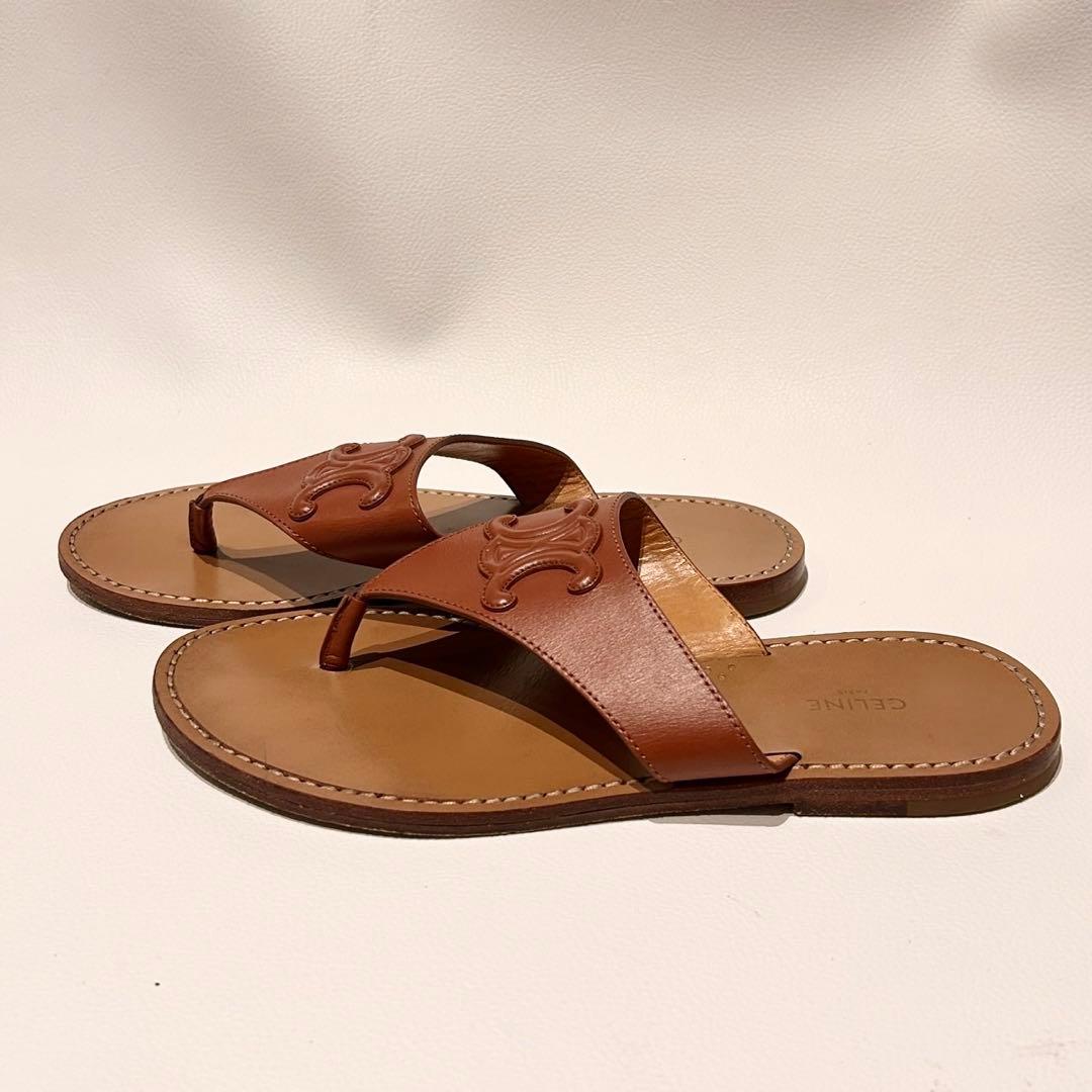 CELINE セリーヌ トリオンフ レザー トングサンダル フラットサンダル